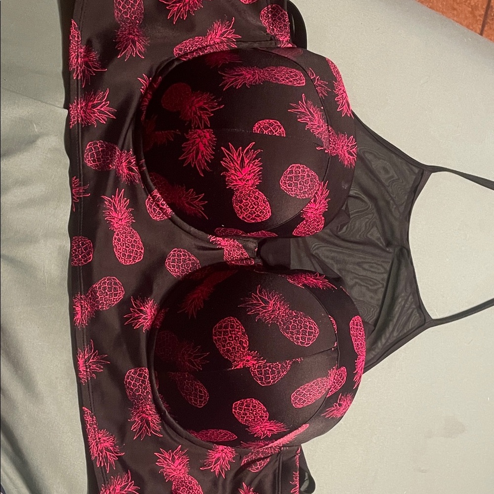 Torrid Black Bikini Top with Pink Pineapples